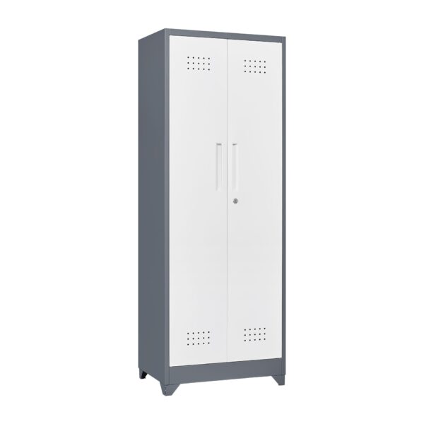 Metal Storage Cabinets, Cleaning Tool Cabinet With Locking Door, Tall Broom Tool Organizer And Storage, Large Storage Cabinet For Kitchen - Gray / White