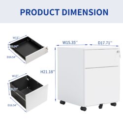 2 Drawer Mobile File Cabinet With Lock Steel File Cabinet For Legal / Letter / A4 / F4 Size / Home / Office Design - White