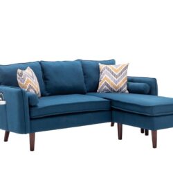 Mia - Sectional Sofa Chaise With USB Charger And Pillows - Blue