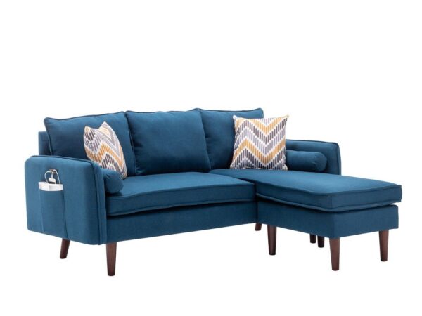Mia - Sectional Sofa Chaise With USB Charger And Pillows - Blue