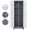 Metal Storage Cabinets, Cleaning Tool Cabinet With Locking Door, Tall Broom Tool Organizer And Storage, Large Storage Cabinet For Kitchen - Gray / White - Image 4