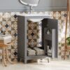 Modern Small Bathroom Vanity Cabinet With Ceramic Basin, Ample Storage, 1 Soft-Close Door - Gray - Image 3