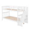 Twin Over Twin Stairway Bunk Bed With Storage And Guard Rail For Bedroom - White - Image 2