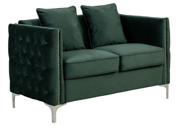 Bayberry - Velvet Loveseat With 2 Pillows - Green