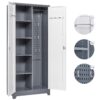 Metal Storage Cabinets, Cleaning Tool Cabinet With Locking Door, Tall Broom Tool Organizer, Large Storage Cabinet For Kitchen - Gray / White - Image 3