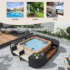 Spa Surround Spa Frame Quadrilateral Outdoor Rattan Sectional Sofa Set With Mini Sofa, Wooden Seats And Storage Spaces - Beige - Image 7