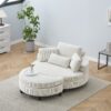 Corduroy Sofa With Two Throw Pillows And A Waist Pillow With An Extra Tray For Comfortable Seating Suitable For Small Apartment Bedroom Space - Beige - Image 3
