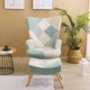 Accent Chair With Ottoman, Living Room Chair And Ottoman Set, Comfy Side Armchair For Bedroom, Creative Splicing Cloth Surface - Blue - Image 14