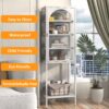 Metal Glass Door Display Storage Cabinet - 5 Tier Cube Bookshelf Storage Cabinet With 3 Adjustable Shelves For Kitchen, Dining Room, Living Room, Bathroom, Home Office - Antique White - Image 9