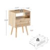 15.75" Rattan End Table With Power Outlet & USB Ports, Modern Nightstand With Drawer And Solid Wood Legs, Side Table For Living Room, Bedroom - Natural - Image 3