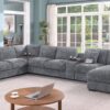 Celine - Chenille Fabric Corner Sectional Sofa With Right Facing Chaise, Cupholders, And Charging Ports - Light Gray - Image 6