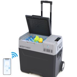 Car Freezer Portable Refrigerator With App Control And 6'' Off-Road Wheels, 12V, 45W Cooler Freezer, Low Noice - Antique White / Gray