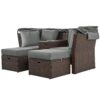 2 Seater Outdoor Patio Daybed Outdoor Double Daybed Outdoor Loveseat Sofa Set With Foldable Awning And Cushions For Garden, Balcony, Poolside - Gray - Image 17
