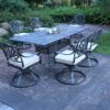 Rectangular 6 Person 84.25" Long Aluminum Dining Set With Sunbrella Cushions - Gray / Ivory - Image 3