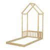 Twin House-Shaped Roof Headboard Floor Bed, (Without Slats) - Natural - Image 16