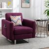 Victoria - Linen Fabric Armchair With Metal Legs, Side Pockets, And Pillow - Purple - Image 5