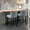 Contemporary Velvet Upholstered Wing-Back Barstools With Button Tufted Decoration And Wooden Legs, And Chrome Nailhead Trim, Leisure Style Bar Chairs, Bar Stools (Set of 4) - Gray - Image 16