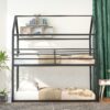 Bunk Beds Twin Over Twin, House With Frame Built-In Ladder, No Box Spring Needed - Black - Image 9