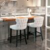 Contemporary Velvet Upholstered Wing-Back Barstools With Button Tufted Decoration And Wooden Legs, And Chrome Nailhead Trim, Leisure Style Bar Chairs, Bar Stools (Set of 4) - Beige - Image 15