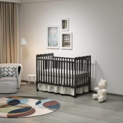 Crib 3 In 1 Convertible, Made Of Sustainable Pinewood, Non Toxic Finish, Comes With Locking Wheels, Wooden Nursery Furniture - Storm Black