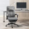 Vinsetto - Executive Linen-Feel Fabric Office Chair High Back Swivel Task Chair With Adjustable Height Upholstered Retractable Footrest, Headrest And Padded Armrest - Light Gray - Image 8