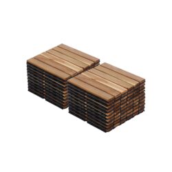 Acacia Hardwood Interlocking Deck Tiles, 12" X 12" Square, Striped Pattern, Outdoor Flooring - Teak / Yellow