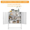 Heavy Duty Metal Buffet Sideboard Modern Steel Storage Cabinet With 2 Shelves, Free Standing Accent Cabinet With Magnetic Doors For Bedroom, Kitchen, And Home Office, Anti-Tip Design - White - Image 9