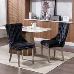 Nikki - Modern, High-End Tufted Solid Wood Contemporary Velvet Upholstered Dining Chair With Chrome Stainless Steel Plating Legs, Nailhead Trim (Set of 2) - Black / Chrome