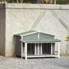 Large Wooden Dog House Outdoor / Indoor Dog Crate, Cabin Style, With Porch, 2 Doors - Gray / Green - Image 5