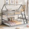 Twin Over Full House Bunk Bed With Built-In Ladder - Gray - Image 3
