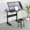 Hand Crank Adjustable Drafting Table Drawing Desk With 2 Metal Drawers With Stool - Black - Image 7