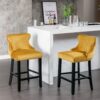 Contemporary Velvet Upholstered Wing-Back Barstools With Button Tufted Decoration And Wooden Legs, And Chrome Nailhead Trim, Leisure Style Bar Chairs, Bar Stools (Set of 4) - Gold - Image 15