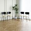 Modern Gray Simple Dining Chair Upholstered Chair Family Bedroom Stool Back Dressing, Black Round Table Set, Bentwood Covered With Ash Veneer Chair Back, Chair Metal Legs (Set of 5) - Black / Cream - Image 18