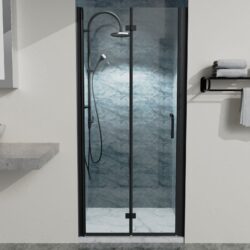 34" Bi-Fold Semi-Frameless Shower Doors In Matte With Clear Glass - Black