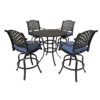 Round 4 Person 42" Long Aluminum Bar Height Dining Set With Cushions - Navy Blue - Image 2