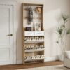 Shoe Cabinet With 3 Doors 2 Drawers With Hanger, Door With Shape, Large Space For Storage - White - Image 3