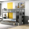 Twin Over Full / Twin Bunk Bed, Convertible Bottom Bed, Storage Shelves And Drawers - Gray - Image 4