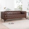 84.06" Width Traditional Square Arm Removable Cushion 3 Seater Sofa - Dark Brown - Image 2