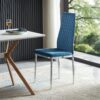Modern Simple Style Dining Chair Fabric Chrome Metal Pipe Diamond Grid Pattern Restaurant Home Conference Chair (Set of 6) - Light Blue - Image 4