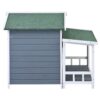 Large Wooden Dog House Outdoor / Indoor Dog Crate, Cabin Style, With Porch, 2 Doors - Gray / Green - Image 15