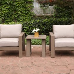 3 Piece Seating Group With Cushions, Wood Grained - Light Brown