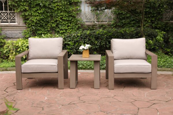 3 Piece Seating Group With Cushions, Wood Grained - Light Brown