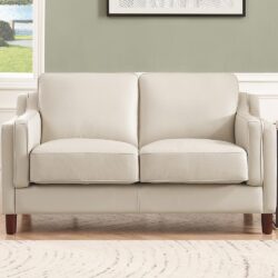 Bella-Top Grain Leather Loveseat - Beige / White