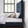 Queen Size Squares Upholstered Platform Bed - Navy Blue Denim - Image 13