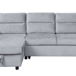 Ivy - Velvet Reversible Sleeper Sectional Sofa With Storage Chaise And Side Pocket - Light Gray