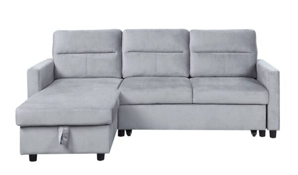 Ivy - Velvet Reversible Sleeper Sectional Sofa With Storage Chaise And Side Pocket - Light Gray