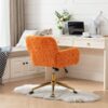 Office Chair, Artificial Rabbit Hair Home Office Chair With Golden Metal Base, Adjustable Desk Chair Swivel Office Chair, Vanity Chair - Orange - Image 19