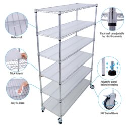 6 Tier 6000Lbs Capacity Nsf Metal Shelf Wire Shelving Unit, Heavy Duty Adjustable Storage Rack With Wheels & Shelf Liners For Commercial Grade Utility Steel Storage Rack - Chrome