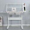 38.18" Hand Crank Adjustable Drafting Table Drawing Desk With 2 Metal Drawers With Stool - White - Image 8