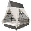 Outdoor Daybed Patio Lounge Bed With Adjustable Backrest Double Sun Lounger With Curtains, 4 Pillows For Garden Patio Poolside Balcony Beach - Beige - Image 18